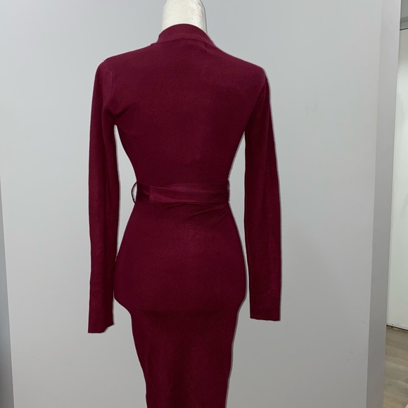 Burgundy Dress With Belt - Picture 2 of 2